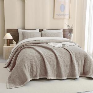 CozyTide Oversized King Bedspread 120"x120",100% Cotton Waffle Weave Quilt Set 3Pcs Dark Khaki California King Size Oversized Quilt Bedding Set Lightweight Luxury Coverlet Extra Soft