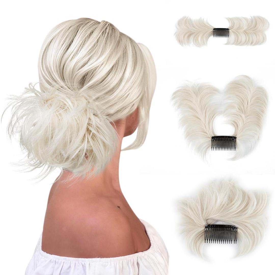 Messy Bun Hair Piece Side Comb Clip in Hair Bun Hairpiece for Women Short Natural Straight Versatile Adjustable Styles Easy Hair pieces (White Blonde-S)