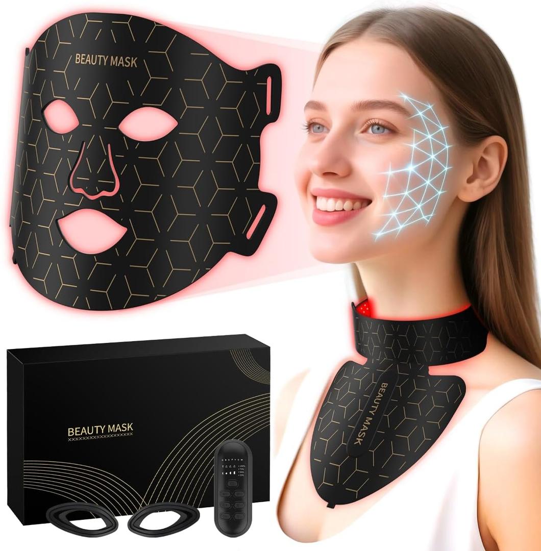 Red Light Therapy for Face & Neck, Red Light Mask with 850nm NIR, 7-1 Colors LED Light Therapy mask, Rechargeable LED Face & Neck Mask for Anti-Aging, Skin Firming & Radiant Glow at Home