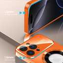 MAKAVO Magnetic for iPhone 16 Pro Max Case, Compatible with MagSafe, Built-in Camera Lens Protector, Logo View, Military Grade Drop Protection Phone Cover, Orange