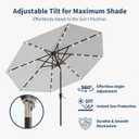 10FT Solar Umbrella 32 LED Lighted Patio Umbrella Table Market Umbrella w/Tilt and Crank, UV-Resistant Outdoor Umbrella for Pool, Garden, Deck, Light Gray