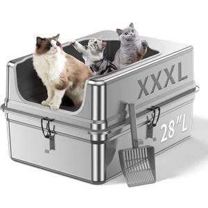 Jotesnew XXXL Stainless Steel Litter Box,28" L*20" W*12.5" H Large Capacity Metal Cat Litter Box for Big & Multiple Cats,Anti-Leakage,Non-Stick Surface for Easy Cleaning,Odor-Resistant