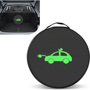 Car Tools Cable Bag, Waterproof Electric Vehicle Charging Cable Organizer Bag, Portable EV Charging Cable Bags, Storage & Organizer for Jumper Cables, Cords, Universal for Cars Trucks (Round) (1 PC# Round, Black)