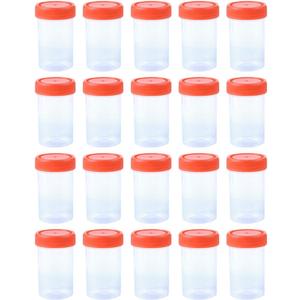 20Pcs 60ML Sterile Specimen Cups with Lids 2OZ Screw-on Cap Red Cover Measuring Containers Seal