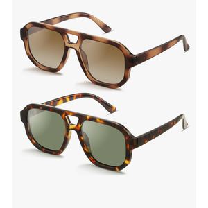 livho Trendy Polarized Square Aviator Sunglasses Women Men Square Eyewear Frame, Retro Sun Glasses for Women Men 2025 Shades, Color Brown Tortoise/Brown + Brown Tortoise/Green