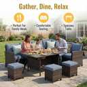 Wisteria Lane 7 Piece Patio Furniture Set, High Curved Back Wicker Patio Sectional, All Weather Outdoor Dining Set, Outdoor Furniture Patio Conversation Set with Ottoman, Blue