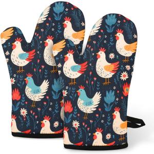 Miracu Oven Mitts Set, Cute Chicken Gifts for Chicken Lovers, Funny Kitchen Decor, Rooster Gifts for Women Mom Her Lady Owner - Bday, Mothers Day Baking Accessories Stuff, Cooking Themed Present Idea