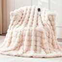 Heated Blanket Twin 62''x 84'', Fast Heating Electric Blanket Ultra-Soft Faux Rabbit Fur with 5 Heat Levels & 5H Auto Shut-Off, Overheat Protection, Machine Washable (Beige)