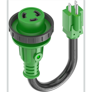 RVGUARD 30 Amp to 110 Volt RV Adapter Cord with Locking Connector 12 Inch, NEMA 5-15P to NEMA L5-30R Electrical Power Adapter with LED Power Indicator, Green, ETL