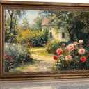 Gold Framed Vintage Rose Garden Canvas Wall Art English Cottage Floral Landscape Painting Picture Wall Decor Nature Rustic Farmhouse Poster Print Artwork for Living Room Bedroom Dorm Bathroom 9x11in