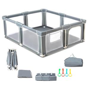 Foldable Baby Playpen 59"×71" with Mat, Out-of-The-Box Ready Playpen for Babies and Toddlers, Portable Play Yard with Breathable Mesh & Gates, Storage Bag & 4 Handlers for Indoor & Outdoor