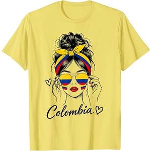 Colombian Girl Colombia Flag Proud Afro Colombian Women T-Shirt, Yellow, Large