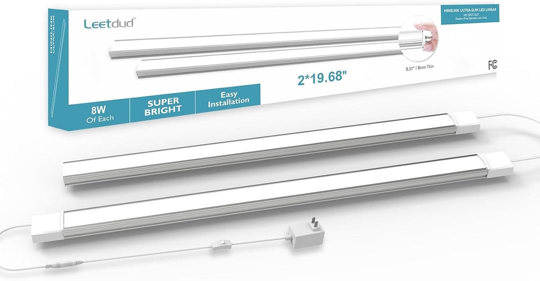 Under Cabinet Lighting Plug in, 20 Inch 2 Pcs Kitchen Counter Lights, 4000K Super Bright 1280LM, 8W each Ultra Thin LED Under Cabinet Light Bar for Cupboard, Shelf, Sink, Workbench