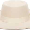Women Fashion Felt Church Hats Classic British Style 9.5CM Wide Brim Top Fedora Hat Wedding Dress Up Jazz Cap (Medium, Ivory)