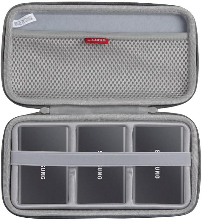 Hermitshell Hard Travel Case for Samsung T7 T7 Touch Portable SSD 1TB 2TB 500GB USB 3.2 External Solid State Drive Case for 3 Hard Drives, Gray