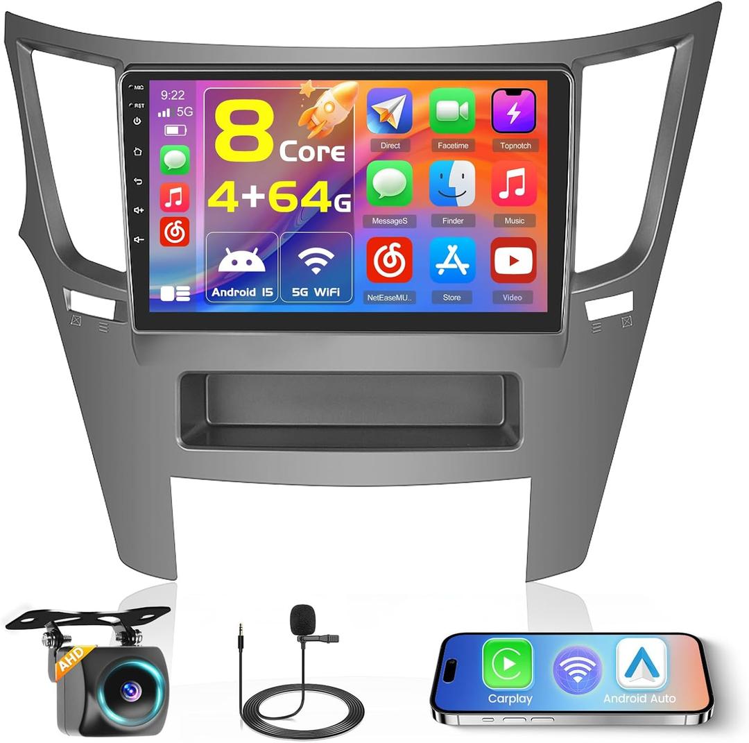 8 Core 4+64GB Android Car Stereo for Subaru Legacy Outback 2010-2014 Radio, 9 Inch IPS Touchscreen Car Radio with Wireless Carplay Android Auto 59UI GPS WiFi 32EQ DSP Backup Camrea