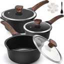 VINCHEF Sauce Pan Set with Lid 10PCS, 2QT+3QT+4QT Non Stick Sauce Pots Cooking Induction Pot set, Silicone Tools and Pot Protectors, PFAS and PFOA Free Black