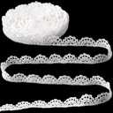 4 Yards White Lace Trim, Vintage Crocheted Lace Ribbons, Embroidery Scalloped Edge Laces for DIY Crafts, Bouquet, Sewing, Wedding, Wrapping, Decoration (0.59" Wide)