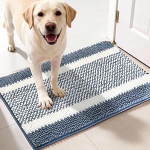 pobopobo Dog Door Mat for Muddy Paws - Absorbent & Washable Chenille Rug, Non-Slip Dirt Trapper for Indoor Outdoor Entryway, Quick Dry Pet Mat for Muddy Dogs (Gray-Blue&White, 36" x 24")