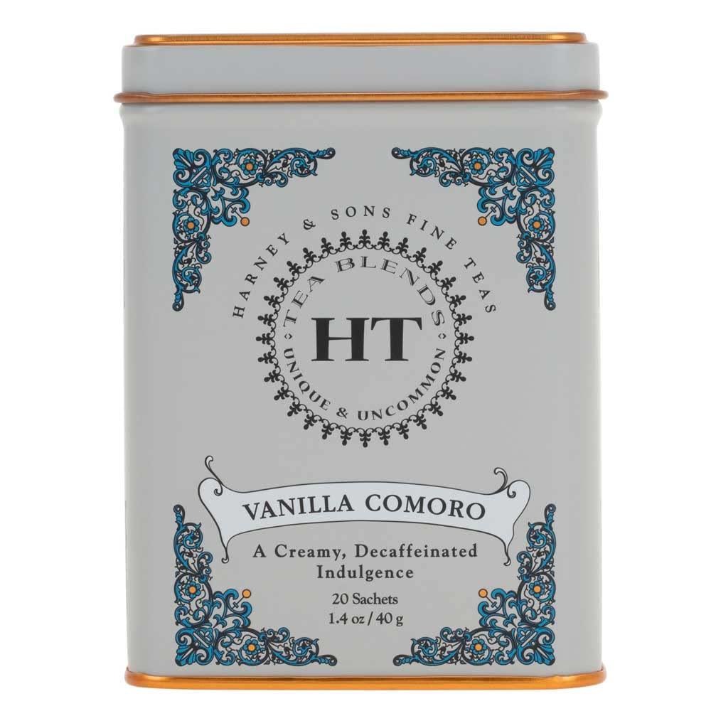 Harney & Sons Tea Decaffeinated, Great Present Idea, Vanilla Comoro, 1.4 oz Tin (20 Sachets) (EXP 11/26/27)