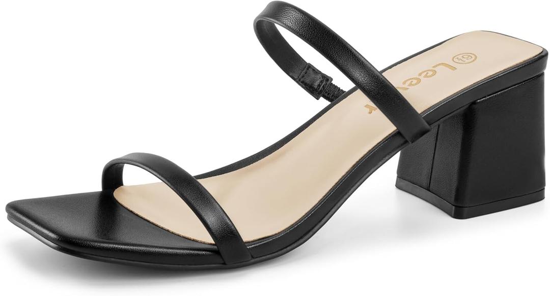 Leevar Square Toe Heeled Sandals for Women - Women's Low Block Heels Sandals - 2.25IN Open Toe Ankle Strap Chunky Heels - Slip on Heeled Sandal Mule- Nude Black Strappy Heels for Party Wedding Dress Shoes, Size 8.5 (Pink)