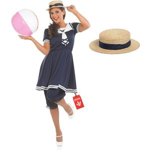 fun shack Victorian Dress Old Time Bathing Suit Women, Victorian Costume Women, Women's Fancy Dress Costume (Medium, Blue)