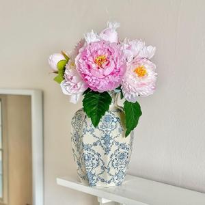 Vintage Ceramic Vase, Blue and White Porcelain Decorative Flower Vase for Centerpiece Living Room Table Shelf, Chinoiserie French Country Decor (Large)