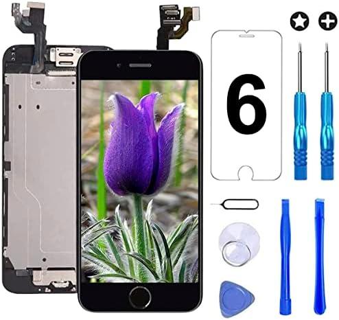 Brinonac for iPhone 6 Screen Replacement Black Touch Display LCD Digitizer Full Assembly with Front Camera,Proximity Sensor,Ear Speaker and Home Button Including Repair Tool and Screen Protector