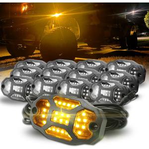 Winunite 10 Pods Amber Rock Lights Wide Angle Underglow Lights with Extension Wires, IP67 Waterproof Fender Lights for Trailer Off Road Truck ATV UTV SUV Motorcycles