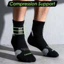 3 Pairs Compression Running Socks for Men, Cushion Padded Anti-Blister, Moisture Wicking Cooling, Athletic Socks Crew (Black, size 8-10)