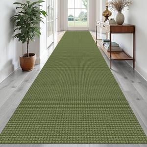 EARTHALL Runner Rug 3x20 Ft Washable Runners for Hallways Extra Long Woven Non Slip Entryway Runner Braided Kitchen Runner Indoor Outdoor Carpet Runners for Hotels, Officel, Stair, Green