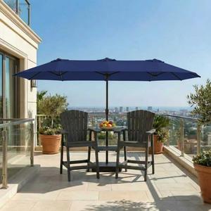 15FT Large Patio Umbrella with Base Included, Double Sided Outdoor Market Umbrella with Flexible Fiberglass Ribs, UV-Blocking Extra Large Umbrella for Garden, Pool, Deck, Navy Blue