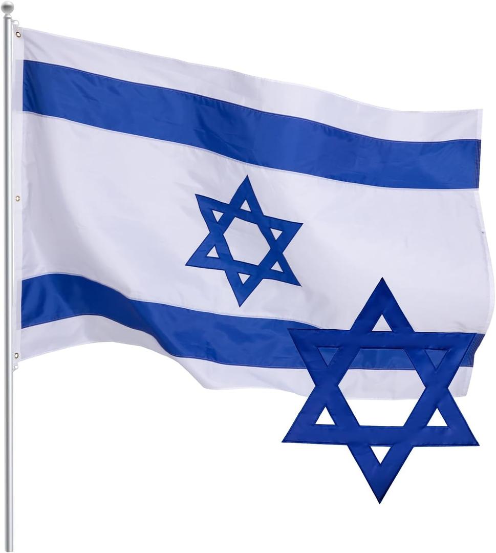 Israel Flag 5x8 FT Embroidered Heavy Duty Outdoor Israeli National Flag Sewn Stripes Premium Nylon Brass Grommets Weather Resistant Durable for All Seasons Indoor/Outdoor Display