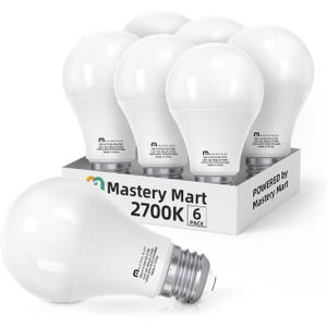 MASTERY MART A19 LED Bulbs 60 Watt Equivalent, 9W Non-Dimmable, Flicker-Free, 800 Lumens, Soft White 2700K, E26 Base, 10000 Hours, Energy Saving, Bright for Living Room, Bedroom, 6 Pack