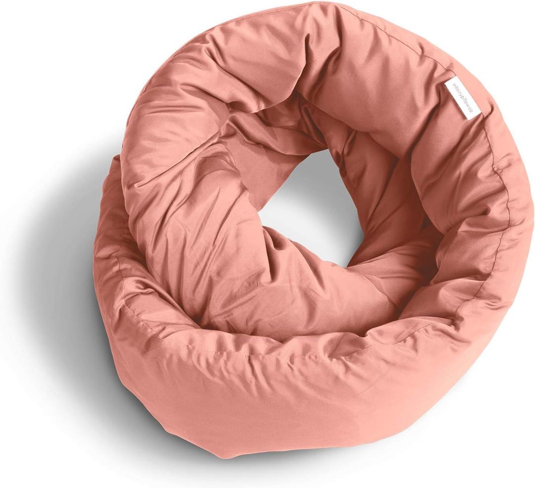 Huzi Infinity Pillow - Home Travel Soft Neck Scarf Support Sleep (Pink)