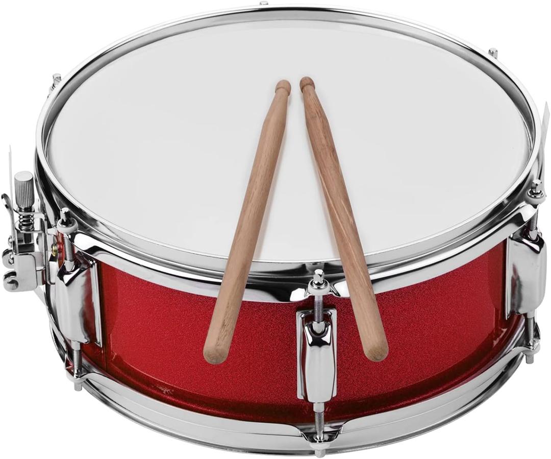 12 Inch Snare Drum Head with Drumsticks Shoulder Strap Drum Key for Student Band (Red)