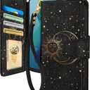 Toycamp for Moto G 5G 2024 Wallet Case with Wrist Strap - Leather Flip Folio Phone Case with RFID Blocking 4 Card Holder for Motorola G 5G 2024 Funda Cute Aesthetic for Women Ladies, Black Sun Moon