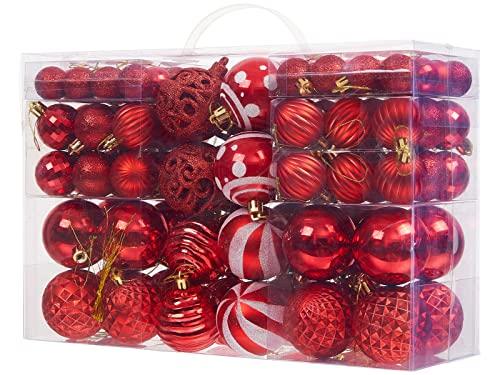 70 PCS Christmas Ball Ornaments, Assorted Shatterproof Christmas Tree Decorations, Seasonal Decorative Hanging Baubles Decor Set for Xmas/Holiday/Party, Glitter&Painting Ornament Set (Red)