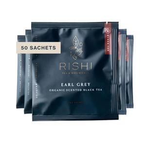 Rishi Tea Earl Grey Tea - Organic Sachet Tea Bags, Pure Black Tea with Bergamot Oil, Energizing & Caffeinated - 50 Count (EXP 12/11/27)