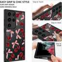 ZIYE Magnetic Case for Samsung Galaxy S22 Ultra 6.8 Inch [Compatible with MagSafe] Hard PC and Soft TPU Case with Cherry Pink Bows Anti-Scratch Shockproof Protection Phone Cover for Women