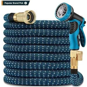 100 ft Expandable Garden Hose with 10 Patterns Nozzle,Kink-free, Flexible Expanding Water Hoses with 3/4" Solid Fittings and 4-Layer Latex Core - Garden Hoses