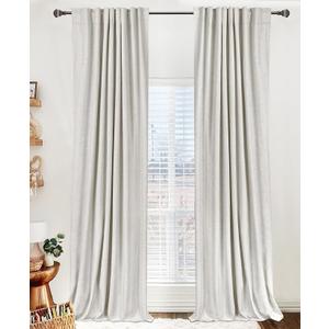 100% Blackout Shield Linen Blackout Curtains for Bedroom 96 Inches Long, Back Tab/Rod Pocket Living Room Drapes, Thermal Insulated Blackout Curtains 2 Panels Set, 50" W x 96" L, Beige