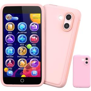 Kids Smart Toy Phone, Dual Camera with Stickers, 3.97" Touchscreen Learning Toy with 210+ Games, 190+ Drawing Activities, 8GB Kids Cell Phone, for Ages 3-12 (Pink )