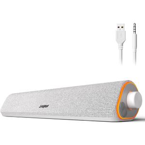 SOULION R50 Bluetooth Computer Speakers, 3.5mm PC Sound Bar for Desktop Monitor, Wired USB Powered & Colorful LED Lights with Switch Button, Surround Sound Soundbar PC Spearkers for Computer, White