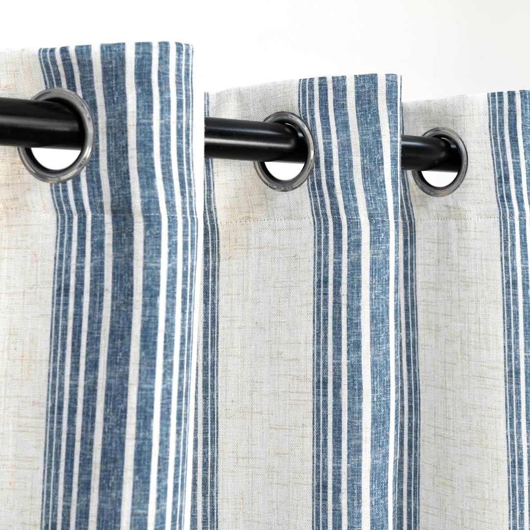 DriftAway Chris Linen Blackout Curtains with Thermal and Sound Reducing Layer 36 Inches Long for Bedroom Striped Printed Drapes Thermal Insulated Lined Window Treatments for Living Room Jean Navy (52"W x 36"L (Pack of 2))