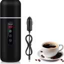 Car Kettle,Portable Electric Travel Kettle,12V/24V Car Coffee Warmer,420ML Hot Water Boiler,Small Hot Water Heater, Mini Hot Water Boiler with Built-in Magnetic Induction Stirring for Tea Coffee Milk (Black)