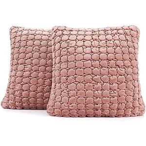COCOPLOCEUS Throw Pillow Covers 18x18 Set of 2 Velvet Square Pillowcase Soft Skin-Friendly Thickened Decorative Farmhouse Cushion Covers Soft Bubble Texture for Couch Sofa Bedroom Living Room,Pink