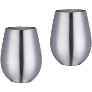 17 oz Stainless Steel Stemless Wine Glass, Outdoor Portable Wine Tumbler for the Pool, Camping,Cookouts, Travel-Set of 2 Metal Drinking Cups Father's Day, OktoberfestSilver