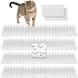 32 Pack Scat Mat For Cats - 13.3 x 3.3 Inch Cat Spike Mat With 1 Inch Spike Is A Perfect Pet Training Mat For Cat Repellent Indoor & Outdoor To Deter Cats, Dogs & Other Animals For All Seasons (Clear)