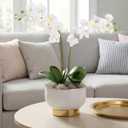 6PCS White Orchids Artificial Flowers 27 Silk Faux Orchids Fake Flowers with Stems for Floral Arrangements Home Wedding Dining Table Party Garden Decoration(White)